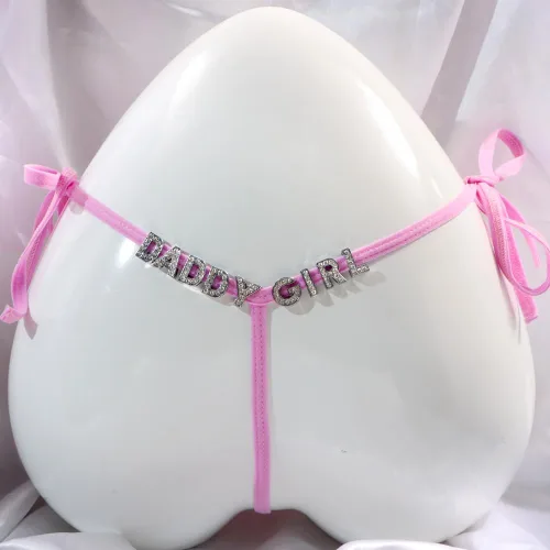 Vista 4 de Artsadd Tanga personalizada para mujer, letras personalizadas, nombre, cintura, cadena, ropa interior, bragas, cadena en T, joyería para el cuerpo