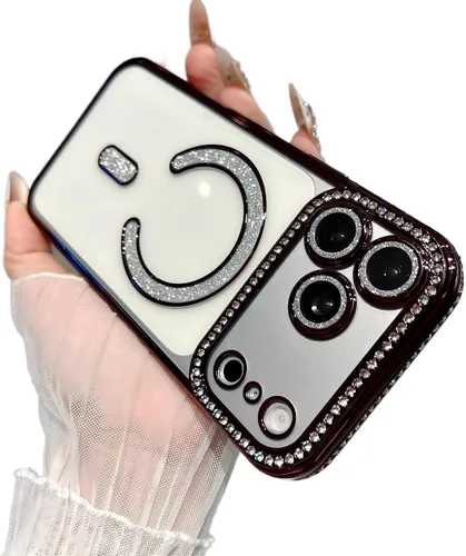 Vista 15 de Funda magnética con purpurina y diamante para iPhone 11 [Compatible con MagSafe] Protector de lente de cámara con brillo de strass, placa de cristal