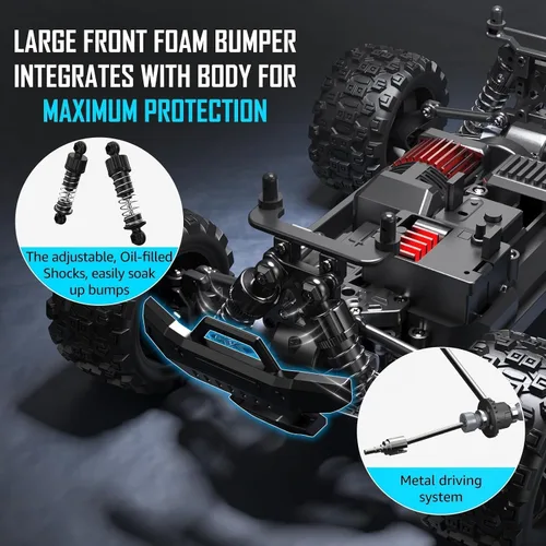 Vista 4 de Kolegend 2-en-1 RC Cyber Monster Truck y coche de derrape para adultos, escala 1/18, 4WD, 40KM/H, todo terreno, coche RC rápido con radio de 2.4Ghz