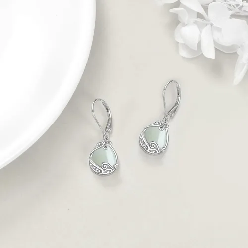 Vista 99 de Aretes colgantes con forma de lágrima de filigrana de piedra lunar de plata de ley 925 con cierre de palanca para mujer, regalos de joyería