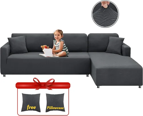 Vista 9 de XINEAGE Fundas para Sofá Seccional de Alta Elasticidad, 2 Piezas, Forma de L, Funda de Sofá con 2 Fundas de Almohada, Fundas Deslizantes para Sofá