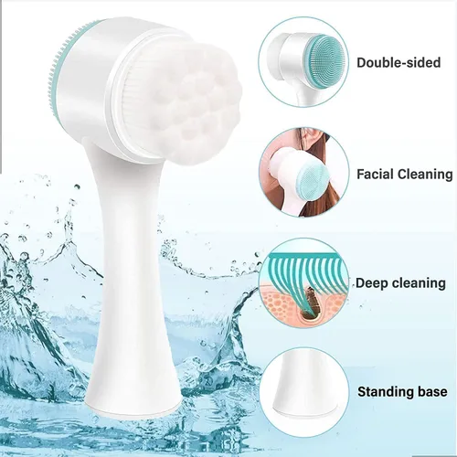 Vista 3 de Cepillo facial 2 en 1 para limpieza y exfoliación, cepillo limpiador facial, cepillo de limpieza facial suave de doble cara, cepillo de limpieza