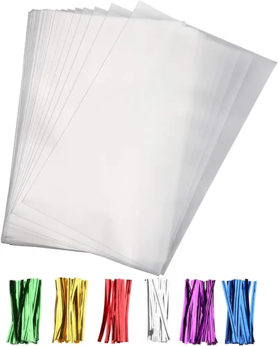 Vista 10 de 100 bolsas de celofán planas transparentes de 2 x 10 pulgadas, bolsas de celofán largas cubiertas de chocolate, bolsas de barras de chocolate