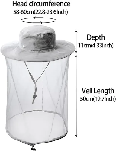 Vista 2 de Beekeeper Face Hat,Bee Veil Netting,Bug Gnat Mosquito Mask,Head Fishing Nylon Polyester Foldable,Packable Crown Brim Shield,Sun Protection