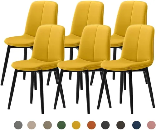 Vista 8 de Juego de sillas de comedor modernas, de piel sintética con asiento tapizado de 1.6 in, patas de acero al carbono de mediados de siglo, silla Beige