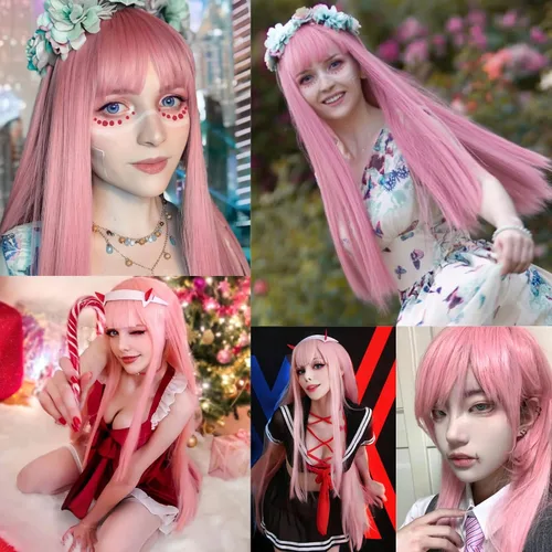 Vista 5 de anogol Vocaloid 32" 80cm de largo recto de Cosplay peluca Pelucas Para Fiestas Halloween, Rosado