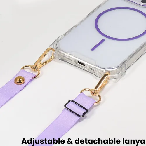 Vista 4 de Funda magnética para iPhone 13 Pro Max, con marco suave magnético transparente, parte trasera de PC, cubierta protectora contra golpes con cordón