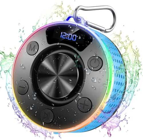 Vista 9 de Donerton Bluetooth Shower Speaker, Portable Bluetooth 5.4 Speaker with 360°HD Stereo Sound and Robust Bass, IPX7 Waterproof Speakers, LED Light