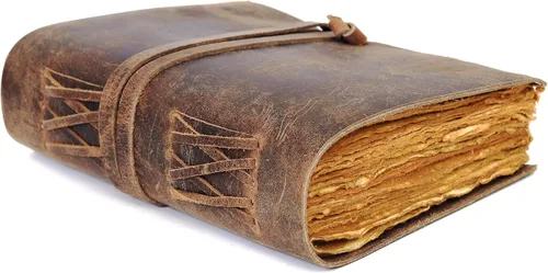Vista 8 de Diario de cuero vintage hecho a mano para hombres y mujeres – Diario de viaje recargable, papel antiguo con borde de cubierta, cuaderno de escritura