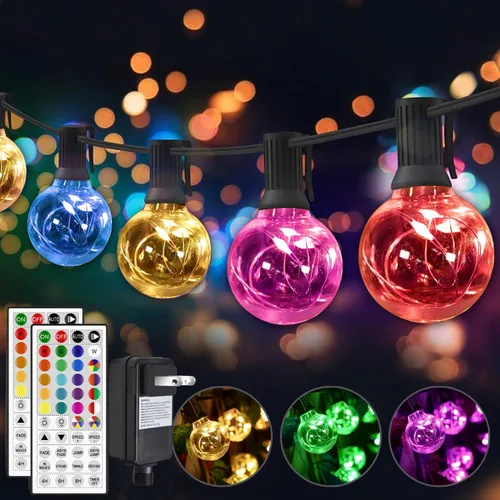 Vista 7 de Luces de Cadena LED para Exteriores, 30 Pies Conectables G40 Luz de Patio Exterior Impermeable con 30 Bombillas LED, Luces Decorativas de Café RGB