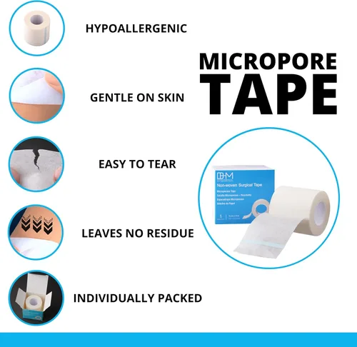 Vista 3 de Paquete a granel de cinta médica microporosa, rollos autoadhesivos hipoalergénicos de 10 yardas, vendaje elástico flexible y transpirable, 2