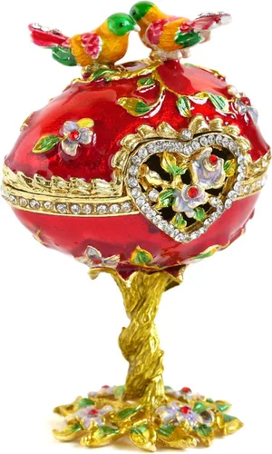 Vista 2 de Estilo vintage pintado a mano amor pájaro Faberge huevo Rhinestone Jewerly baratija caja, Esmalte