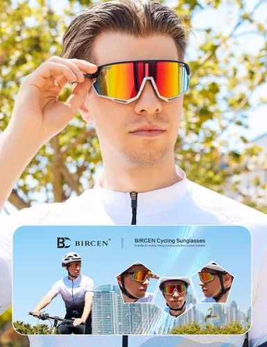 Vista 2 de BIRCEN Gafas de sol deportivas de béisbol para hombre: TR90 gafas de ciclismo ligeras envolventes para correr al aire libre MTB Bike