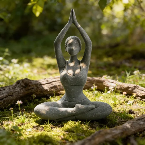 Vista 5 de livelyfish Estatua de dama de yoga, piedra arenisca, figura de yoga para meditación, figuras coleccionables para el hogar, estante del acuario