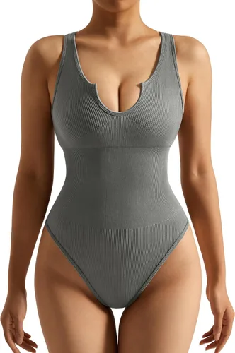Vista 18 de SUUKSESS Body sin costuras acanalado con cuello de muesca para mujer