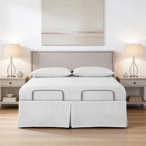 Vista 2 de Falda de Cama Bed Maker's Never Lift Your Mattress para Camas Ajustables, Esquinas Divididas, Caída de 15 Pulgadas, King, Blanco