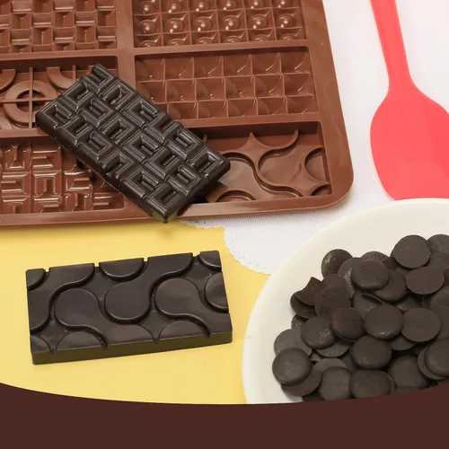 Vista 5 de Molde de barra de chocolate de silicona con 6 patrones, 2 moldes de chocolate de 0.3 pulgadas de profundidad para barra de proteínas y energía