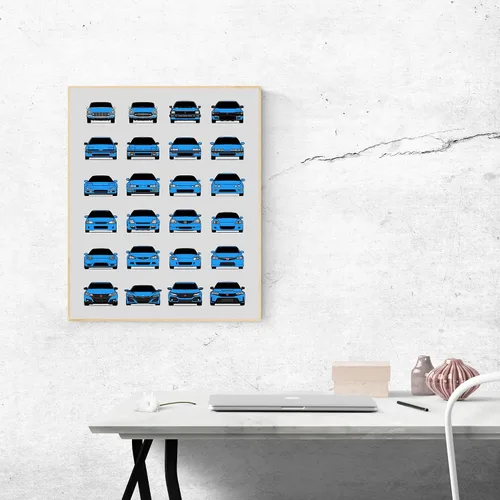 Vista 4 de Custom Car Posters Póster hecho a mano compatible con Honda Evolution Print Wall Art Décor Best Honda Generations - Azul brillante, impresión