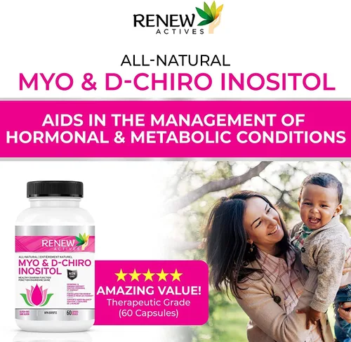 Vista 8 de Renew Actives Myo-inositol y D-Chiro Inositol - Promueve la función ovárica equilibrada, regula el ciclo menstrual, la armonía hormonal y la salud