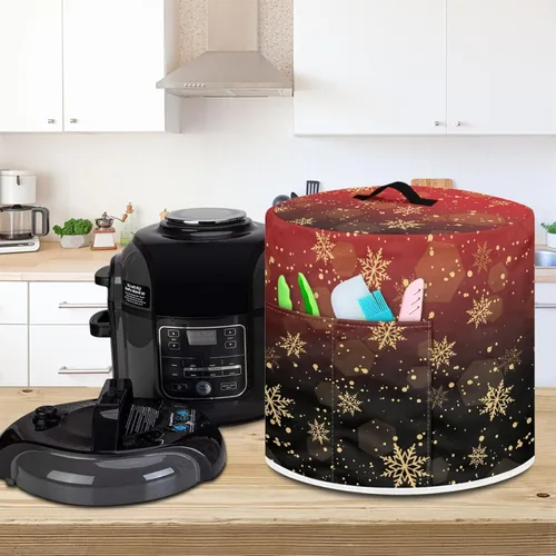 Vista 3 de Cubierta antipolvo para electrodomésticos de cocina con estampado de copos de nieve de Navidad, olla a presión eléctrica de 3 cuartos de galón, olla
