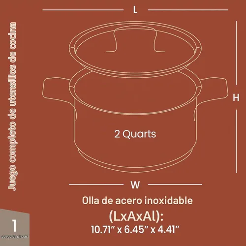 Vista 2 de Olla de acero inoxidable con tapa de 2 cuartos, acero inoxidable 18/8 duradero, base con unión por impacto para calentamiento uniforme, asas