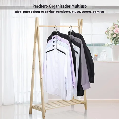 Vista 6 de Perchas de ropa que ahorran espacio, 2 paquetes de brazo oscilante antideslizante acolchado percha de 5 capas de acero inoxidable resistente suéter