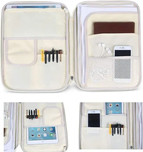 Vista 6 de JAKAGO Organizador de cartera de viaje impermeable A4, bolsa de documentos, bolsa multifuncional de viaje con cremallera para cuaderno, iPad, Azul