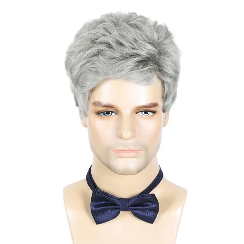 Vista 2 de DDHAIR Peluca corta gris plateado para hombre, pelucas de cabello sintético en capas naturales para hombre, hombre, hombre, hombre, diario, Halloween