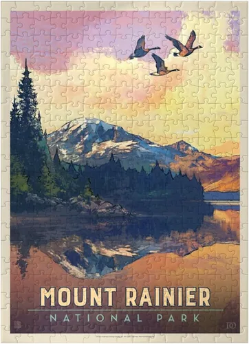 Vista 7 de MyPuzzle Mount Rainier National Park: Daybreak, póster vintage, rompecabezas prémium de 100 piezas para adultos