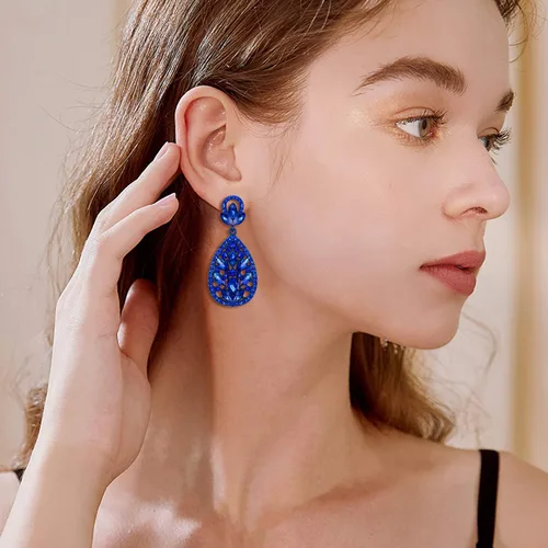 Vista 2 de EleQueen Aretes colgantes de cristal austriaco para mujer para boda