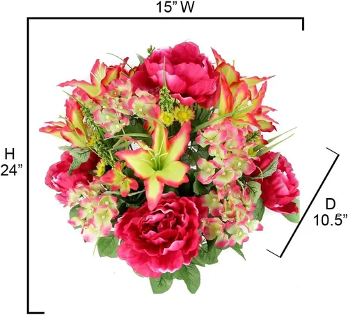 Vista 2 de Admired by Nature 2 piezas de 24 rosas artificiales, clavel mixto, arbusto de primavera, arreglo floral sintético para exteriores e interiores