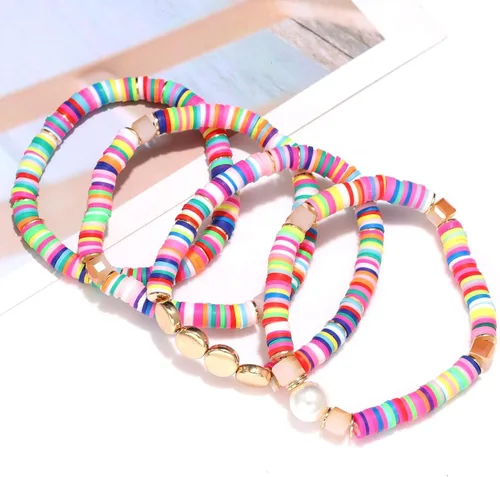 Vista 6 de ARATLENCH Heishi Surfer - Collares y pulseras Coloridas cuentas de disco de vinilo, collar de amor, bohemio, arco iris, elástico, de amistad