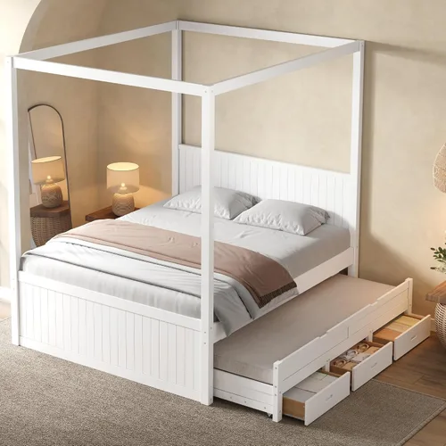 Vista 38 de Wood Canopy Platform Bed Full with Headboard, Trundle and 3 Drawers Negro-8.1