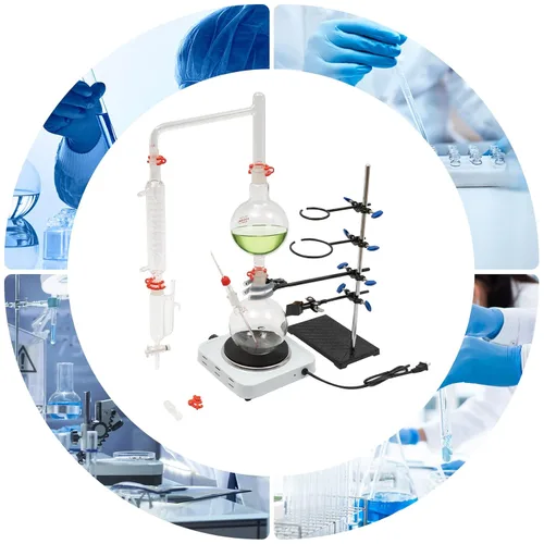 Vista 4 de Separador de aceite esencial de 110 V 1000 W, kit de cristalería de laboratorio, aparato de destilación de aceite de vapor de encimera, purificador