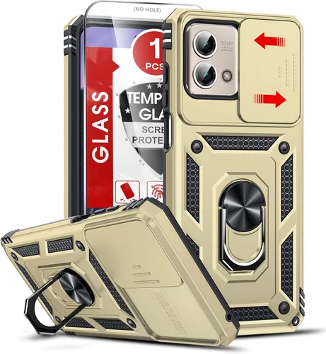 Vista 168 de LeYi Funda para Moto G Stylus 2022 4G (no compatible con 5G), funda para Moto G Stylus con 2 protectores de pantalla, funda protectora de grado Oro