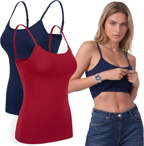 Vista 61 de Emmalise Camiseta de mujer con brasier integrado, soporte de tela sin varillas, camisola corta
