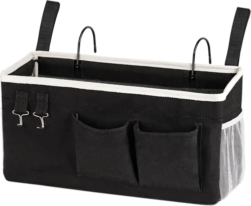 Vista 15 de Organizador de Almacenamiento para Mesita de Noche/Bolsa de Almacenamiento Colgante para Mesita de Noche para Cabeceros, Literas, Dormitorios, Negro