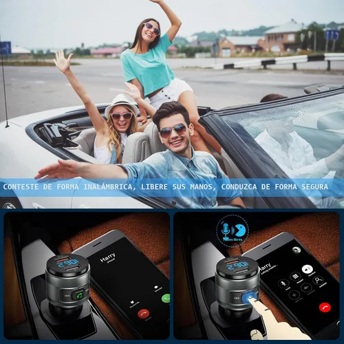 Vista 3 de IMDEN Transmisor FM Bluetooth 6.0 para adaptador de coche con reproductor