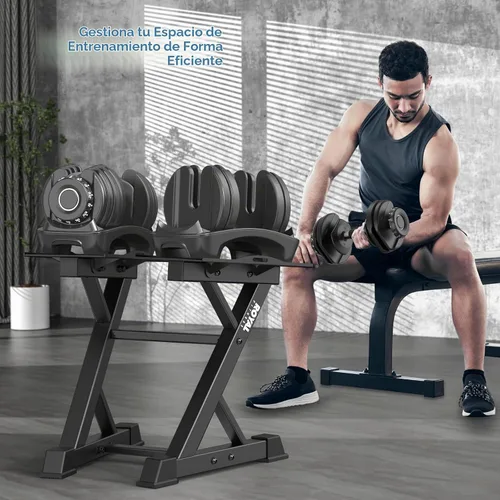 Vista 5 de Estante Ajustable para Mancuernas Estante de Pesas Resistente, Soporte de Almacenamiento de Mancuernas para Gimnasio en Casa con Base