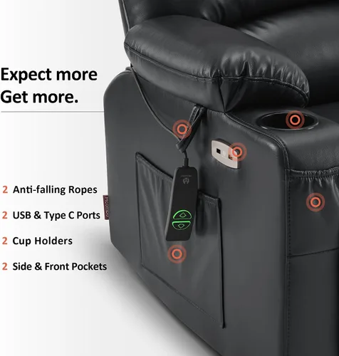Vista 8 de MCombo Silla reclinable de elevación eléctrica extragrande para ancianos, silla elevadora con calor y masaje, reclinable para personas grandes