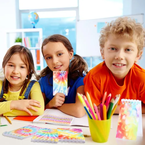 Vista 5 de Dianelhall 24 mini cuadernos de teñido anudado coloridos recuerdos de fiesta, mini bloc de notas en espiral, suministros de fiesta para niños
