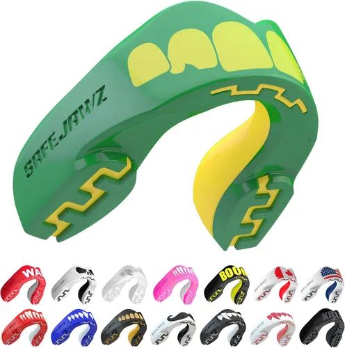 Vista 23 de SAFEJAWZ American Flag Mouth Guard, Youth Dual Layer Mouthguard with Case Bandera estadounidense