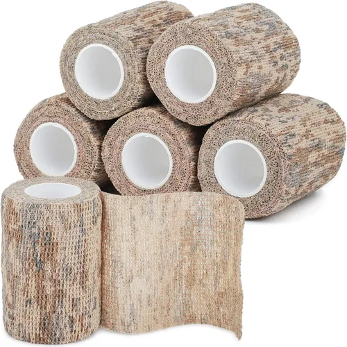 Vista 14 de Cinta adhesiva de camuflaje de 6 rollos, 1/2/3/4 pulgadas x 14.8 pies, vendaje autoadhesivo de camuflaje para acampar al aire libre, tira elástica
