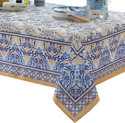 Vista 7 de Home Bargains Plus Servilletas rectangulares de tela, juego de 8 servilletas, estampado floral amarillo y azul, servilletas resistentes al agua y a