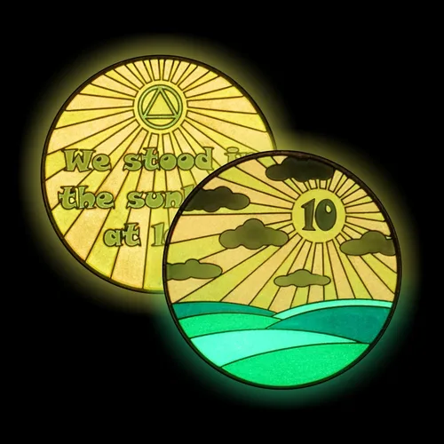Vista 2 de Chip de sobriedad de 10 años, símbolo de afirmación de regalo de recuperación de monedas AA Sunlight of The Spirit Medallón chapado en oro que