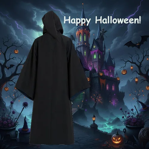 Vista 4 de OYYJIG Magician Robe for Adult Teens, Wizard School Costume for Men Women,Four Magic College Styles Cloak Witch Hooded Cape