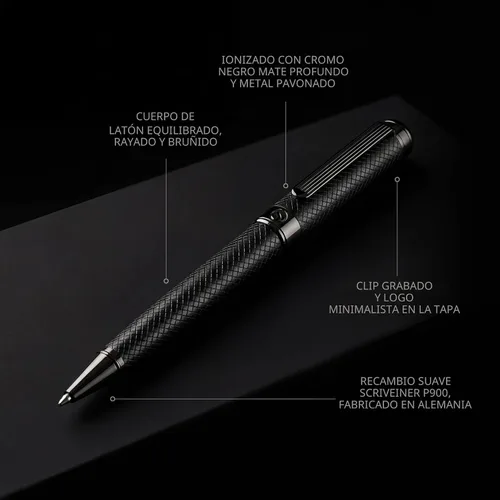 Vista 3 de Scriveiner Bolígrafo negro – Impresionante bolígrafo de lujo negro mate, repuesto Schmidt negro, el mejor juego de regalo para hombres y mujeres