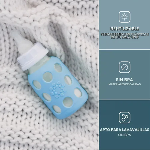 Vista 2 de Lifefactory Biberón de vidrio con pezón etapa 1 y funda protectora de silicona manta de 4 onzas