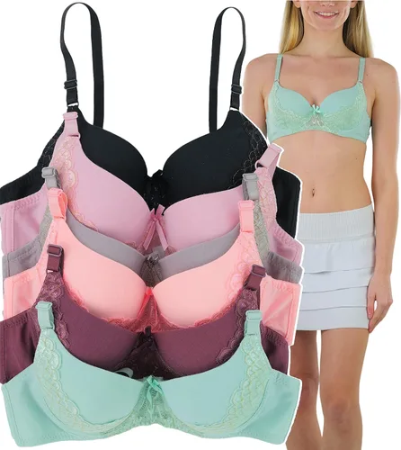 Vista 27 de ToBeInStyle Paquete de 6 sujetadores acolchados de estilo clásico con aros para mujer