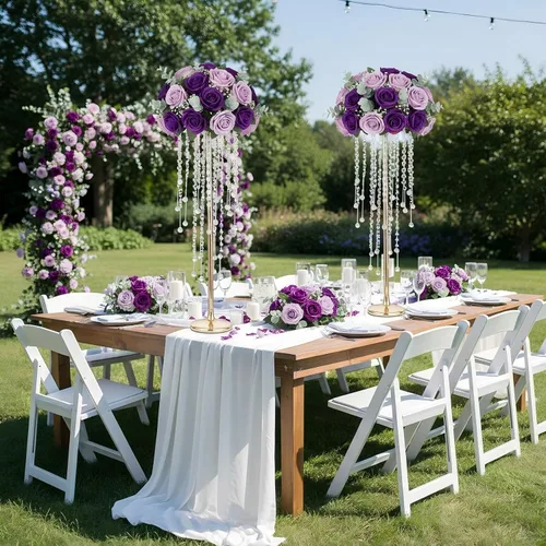 Vista 4 de Centros de mesa de boda dorados de 29.5 pulgadas para mesa, 2 jarrones altos, centros de mesa de boda con cuentas de cristal brillantes, soporte